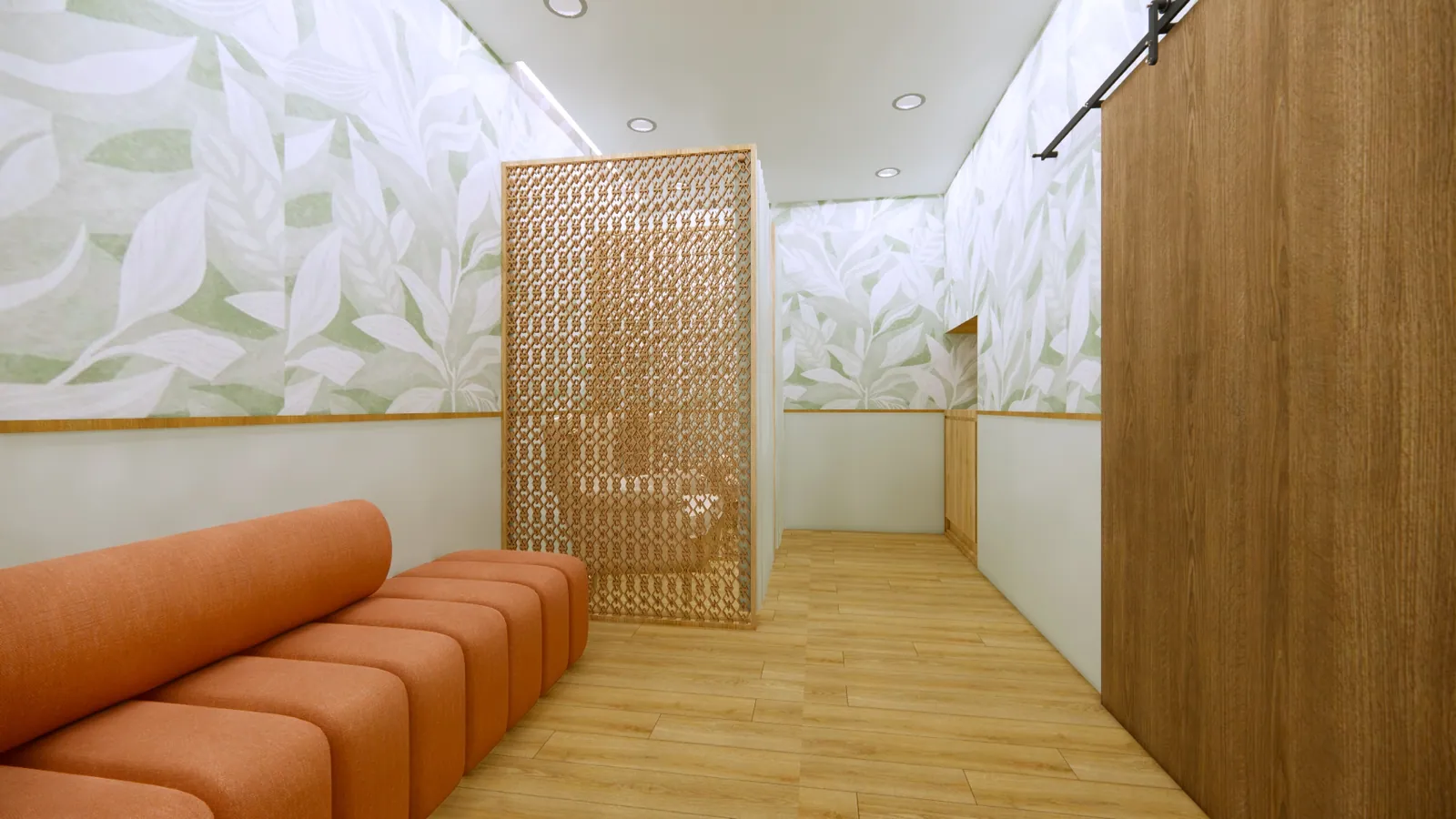 Nursing room with a timber lattice screen