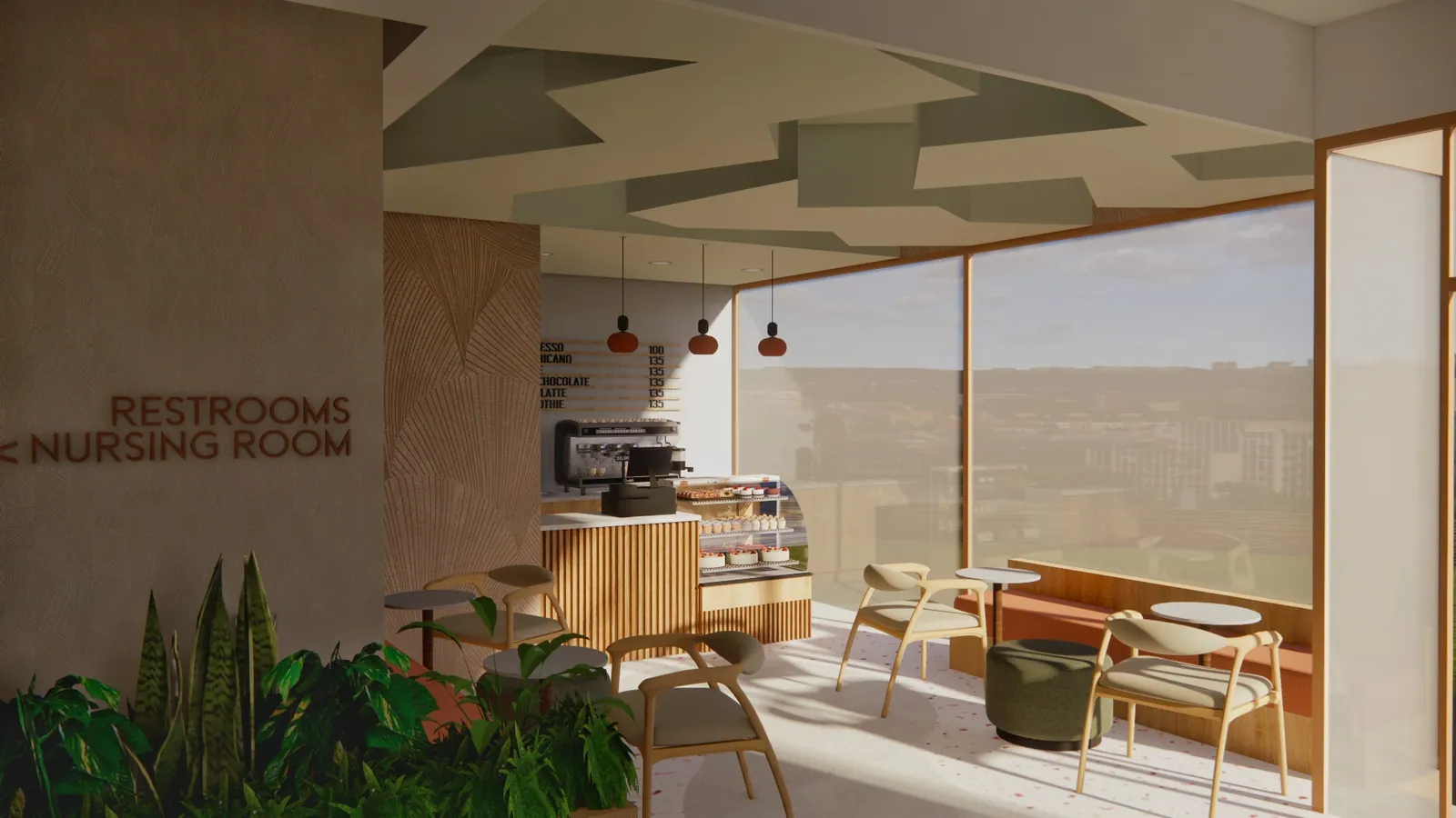 Pantry café under a folded ceiling